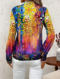 Women's Shirt Button Down Tunic Shirt Collar Long Sleeve Floral Casual Regular Tops Work Daily s Print Pink Red Blue Green Spring Fall Winter Women Spring Tops