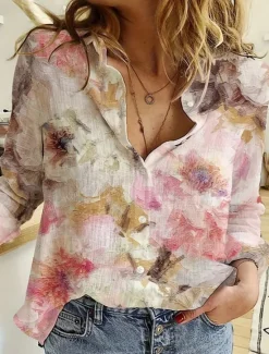 Women's Shirt Button Down Tunic Shirt Collar Long Sleeve Floral Casual Regular Tops Daily s Print Spring Fall Women Spring Tops