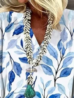 Online Women's Shirt Button Down Blouse Floral Vintage Tropical Daily 3/4 Length Sleeve V Neck Regular Tops Daily Print Summer Spring Women Blouses & Shirts