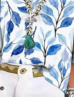 Online Women's Shirt Button Down Blouse Floral Vintage Tropical Daily 3/4 Length Sleeve V Neck Regular Tops Daily Print Summer Spring Women Blouses & Shirts