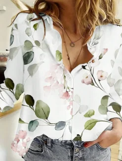 New Women's Shirt Button Down Tunic Shirt Collar Long Sleeve Floral Daily Stylish Long Tops Daily s Print Spring Fall Women Blouses & Shirts
