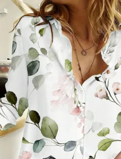 New Women's Shirt Button Down Tunic Shirt Collar Long Sleeve Floral Daily Stylish Long Tops Daily s Print Spring Fall Women Blouses & Shirts