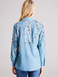 Clearance Women's Shirt Button Down Tunic Shirt Collar Long Sleeve Floral Print Green Purple Blue Casual Holiday Elegant Fashion Spring Summer Women Blouses & Shirts