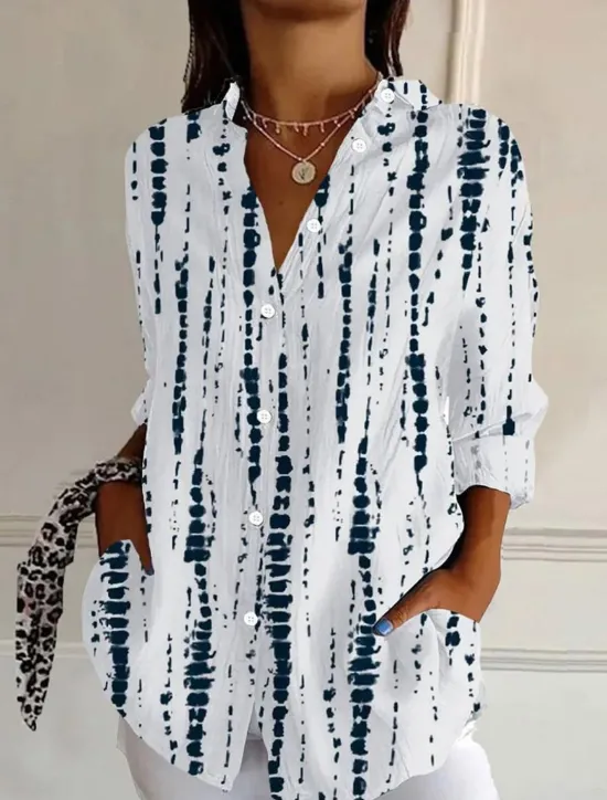 New Women's Shirt Button Down Tunic Shirt Collar Long Sleeve Floral Graphic Daily Stylish Casual Regular Tops Work Daily s Print White Blue Green Spring Women Blouses & Shirts