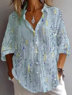 Sale Women's Shirt Button Down Tunic Shirt Collar Long Sleeve Graphic Abstract Bohemia Daily Stylish Regular Tops Daily Holiday Going out s Light Green Pink Light Purple Light Blue Women Blouses & Shirts