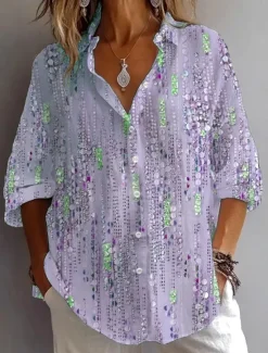 Sale Women's Shirt Button Down Tunic Shirt Collar Long Sleeve Graphic Abstract Bohemia Daily Stylish Regular Tops Daily Holiday Going out s Light Green Pink Light Purple Light Blue Women Blouses & Shirts