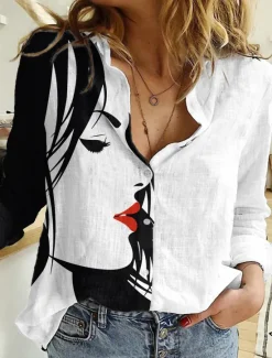 Women's Shirt Button Down Tunic Shirt Collar Long Sleeve Hawaiian Graphic Floral Print Daily Weekend Tropical Vintage Regular Floral Holiday Clothes Black Pink Women Spring Tops