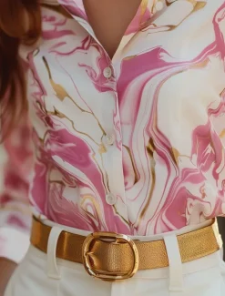 Discount Women's Shirt Button Down Tunic Shirt Collar Long Sleeve Marble Print Work Elegant Stylish Business Fall Women Blouses & Shirts|Spring Tops