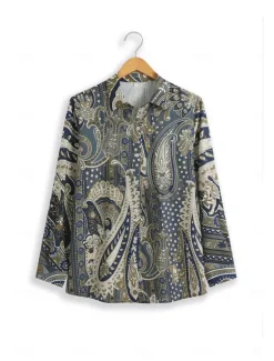 Clearance Women's Shirt Button Down Tunic Shirt Collar Long Sleeve Elegant Vintage Fashion Paisley s Print Regular Tops Casual Daily Holiday Spring Fall Women Blouses & Shirts|Boho Tops