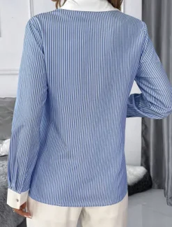 Discount Women's Shirt Button Down Tunic Shirt Collar Long Sleeve Striped Casual Regular Tops Work Daily s Print Spring Fall Winter Women Blouses & Shirts