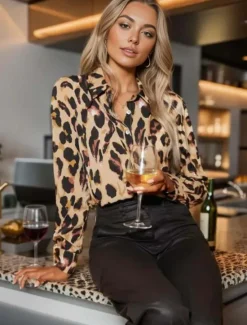 Discount Women's Shirt Button Down Tunic Shirt Collar Long Sleeve Fashion s Print Regular Tops Casual Spring & Fall Women Blouses & Shirts