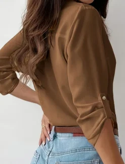 Sale Women's Shirt Button Down Blouse Solid Color Stylish Casual Long Sleeve Shirt Button Down Blouse Collar Regular Tops Daily Buttons Black Sky Blue Fuchsia Brown Khaki Summer Spring Fall Women Blouses & Shirts