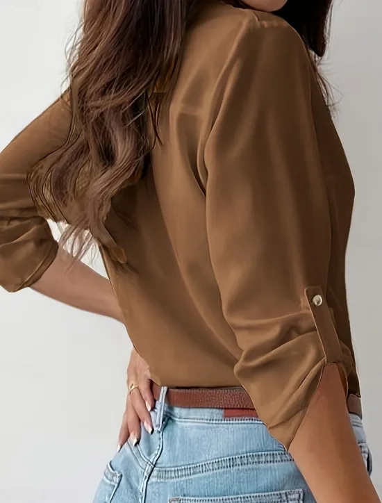 Sale Women's Shirt Button Down Blouse Solid Color Stylish Casual Long Sleeve Shirt Button Down Blouse Collar Regular Tops Daily Buttons Black Sky Blue Fuchsia Brown Khaki Summer Spring Fall Women Blouses & Shirts
