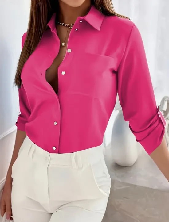 Sale Women's Shirt Button Down Blouse Solid Color Stylish Casual Long Sleeve Shirt Button Down Blouse Collar Regular Tops Daily Buttons Black Sky Blue Fuchsia Brown Khaki Summer Spring Fall Women Blouses & Shirts
