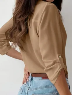 Sale Women's Shirt Button Down Blouse Solid Color Stylish Casual Long Sleeve Shirt Button Down Blouse Collar Regular Tops Daily Buttons Black Sky Blue Fuchsia Brown Khaki Summer Spring Fall Women Blouses & Shirts