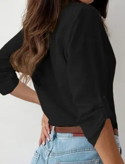 Sale Women's Shirt Button Down Blouse Solid Color Stylish Casual Long Sleeve Shirt Button Down Blouse Collar Regular Tops Daily Buttons Black Sky Blue Fuchsia Brown Khaki Summer Spring Fall Women Blouses & Shirts