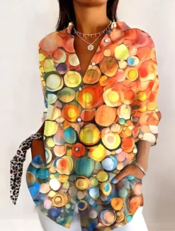 New Women's Shirt Button Down Tunic Shirt Collar Long Sleeve Floral Graphic Geometric Casual Regular Tops Work Daily s Print Black Pink Orange Green Spring Fall Winter Women Boho Tops