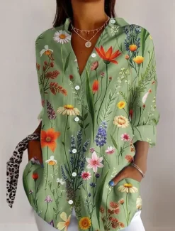 Online Women's Shirt Button Down Tunic Shirt Collar Long Sleeve Floral Casual Regular Tops Work Daily s Print Spring Fall Winter Women Spring Tops