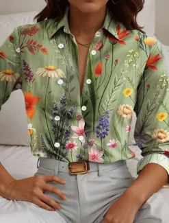 Online Women's Shirt Button Down Tunic Shirt Collar Long Sleeve Floral Casual Regular Tops Work Daily s Print Spring Fall Winter Women Spring Tops