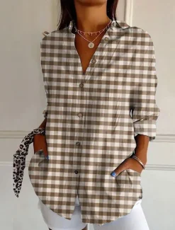Sale Women's Shirt Button Down Tunic Shirt Collar Long Sleeve Graphic Geometric Polka Dot Vintage Daily Stylish Regular Tops Work Daily s Print Blue Orange Brown Green Khaki Spring Women Blouses & Shirts