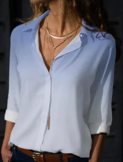 Hot Women's Shirt Button Down Tunic Shirt Collar Long Sleeve Ombre Casual Regular Tops Work Daily s Print Spring Fall Winter Women Spring Tops