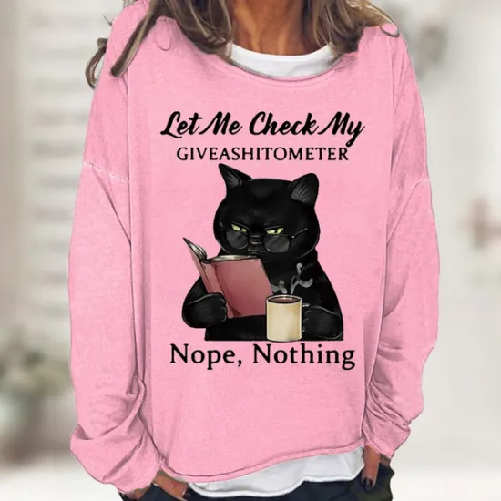 Discount Women's Shirt Cat Print Casual Sports Basic Long Sleeve Round Neck Black Fall & Winter Comfrt Breathable Soft Fabric Women Hoodies & Sweatshirts