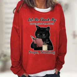 Discount Women's Shirt Cat Print Casual Sports Basic Long Sleeve Round Neck Black Fall & Winter Comfrt Breathable Soft Fabric Women Hoodies & Sweatshirts