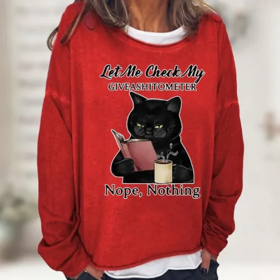 Discount Women's Shirt Cat Print Casual Sports Basic Long Sleeve Round Neck Black Fall & Winter Comfrt Breathable Soft Fabric Women Hoodies & Sweatshirts