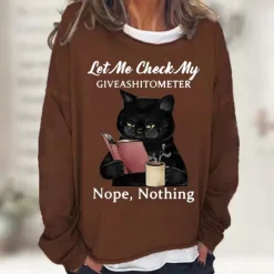 Discount Women's Shirt Cat Print Casual Sports Basic Long Sleeve Round Neck Black Fall & Winter Comfrt Breathable Soft Fabric Women Hoodies & Sweatshirts
