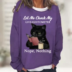 Discount Women's Shirt Cat Print Casual Sports Basic Long Sleeve Round Neck Black Fall & Winter Comfrt Breathable Soft Fabric Women Hoodies & Sweatshirts