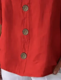 Women's Shirt Cotton Linen Shirts Button Up Blouse Solid Color Basic Casual 3/4 Length Sleeve V Neck Regular Tops Daily Buttons Black White Red Khaki Summer Women Shirts|Blouses & Shirts