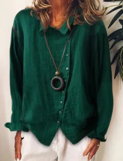 Discount Women's Shirt Cotton Linen Shirts Linen Shirt Button Up Plain Daily Stylish Basic Long Sleeve Shirt Collar Regular Tops Work Daily Holiday Buttons White Yellow Green Spring Fall Women Shirts