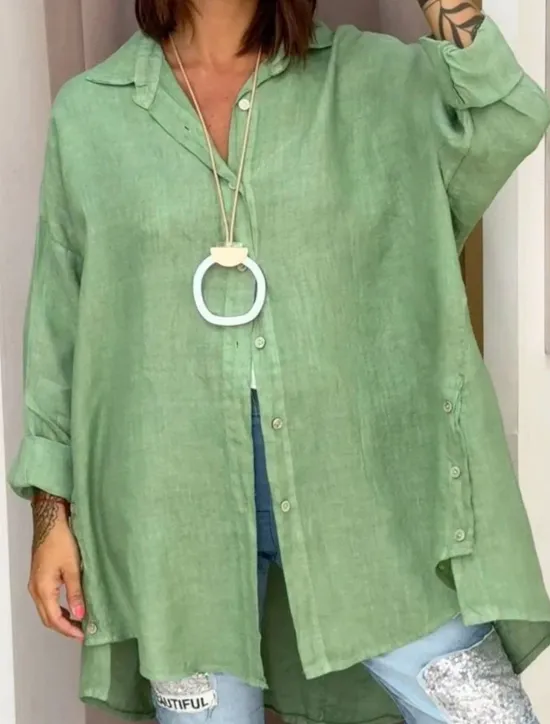 Hot Women's Shirt Cotton Linen Shirts Button Up Blouse Plain Stylish Casual Long Sleeve Shirt Collar Regular Tops Daily Buttons Black White Pink Green Spring Fall Women Shirts