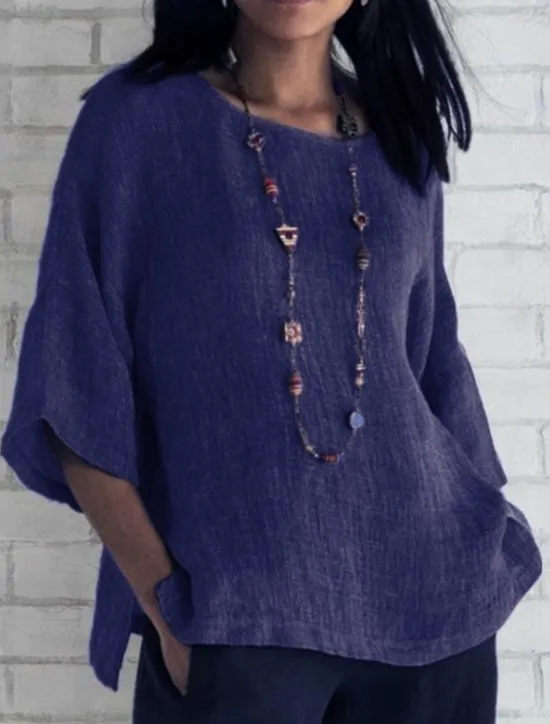 Best Women's Shirt Cotton Linen Shirts Blouse Long Cotton Top Plain Daily Basic Casual Long Sleeve Crew Neck Round Neck Regular Tops Daily Yellow Pink Blue Grey Spring Fall Women Shirts