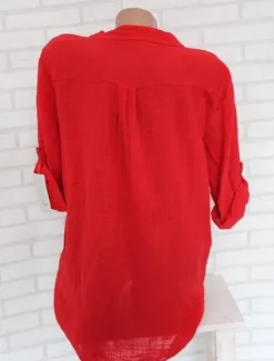 Discount Women's Shirt Cotton Linen Shirts Button Up Blouse Plain Fashion V Neck Street Daily Buttons Pocket White Red Blue Beige Summer Women Shirts