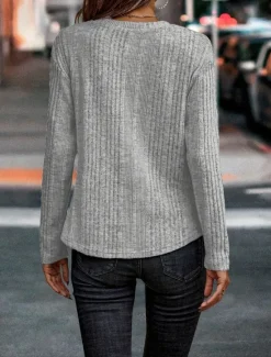 Sale Women's Shirt Crew Neck Textured Top Work Daily Daily Stylish Modern Long Sleeve Red Fall Winter Women Pullovers & Tops