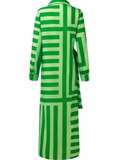 New Women's Shirt Dress Bodycon Wrap Dress Maxi long Dress Outdoor Daily Fashion Boho Shirt Collar Ruched Split Long Sleeve Summer Fall Spring 2023 Regular Fit Orange Green Women Casual Dress