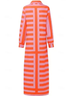 New Women's Shirt Dress Bodycon Wrap Dress Maxi long Dress Outdoor Daily Fashion Boho Shirt Collar Ruched Split Long Sleeve Summer Fall Spring 2023 Regular Fit Orange Green Women Casual Dress