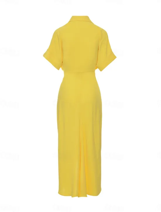 Best Women's Shirt Dress Casual Dress Sheath Dress Midi Dress Date Vacation Basic Modern Shirt Collar Ruched Button Short Sleeve Summer Spring Loose Fit Plain Women White Dresses