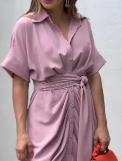 Best Women's Shirt Dress Casual Dress Sheath Dress Midi Dress Date Vacation Basic Modern Shirt Collar Ruched Button Short Sleeve Summer Spring Loose Fit Plain Women White Dresses
