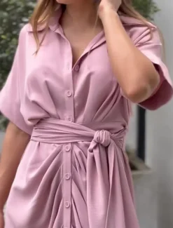 Best Women's Shirt Dress Casual Dress Sheath Dress Midi Dress Date Vacation Basic Modern Shirt Collar Ruched Button Short Sleeve Summer Spring Loose Fit Plain Women White Dresses
