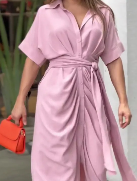 Best Women's Shirt Dress Casual Dress Sheath Dress Midi Dress Date Vacation Basic Modern Shirt Collar Ruched Button Short Sleeve Summer Spring Loose Fit Plain Women White Dresses