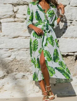 Sale Women's Shirt Dress Casual Dress Tunic Dress Midi Dress Outdoor Daily Date Basic Classic Shirt Collar Button Print 3/4 Length Sleeve Spring Fall Loose Fit Floral Women Casual Dress