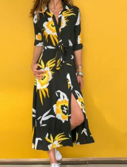Sale Women's Shirt Dress Casual Dress Tunic Dress Midi Dress Outdoor Daily Date Basic Classic Shirt Collar Button Print 3/4 Length Sleeve Spring Fall Loose Fit Floral Women Casual Dress