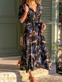Sale Women's Shirt Dress Casual Dress Tunic Dress Midi Dress Outdoor Daily Date Basic Classic Shirt Collar Button Print 3/4 Length Sleeve Spring Fall Loose Fit Floral Women Casual Dress