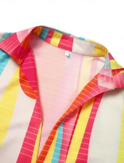 New Women's Shirt Dress Casual Dress Color Block Rainbow Patchwork Print Shirt Collar Maxi long Dress Stylish Casual Daily Long Sleeve Fall Winter Women Casual Dress