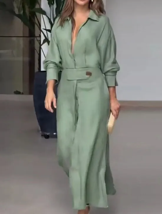 Online Women's Shirt Dress Long Dress Maxi Dress Pocket Split Daily Date Vacation Active Fashion Shirt Collar Long Sleeve Black White Pink Color Women Work Dresses