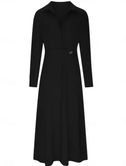 Online Women's Shirt Dress Long Dress Maxi Dress Pocket Split Daily Date Vacation Active Fashion Shirt Collar Long Sleeve Black White Pink Color Women Work Dresses