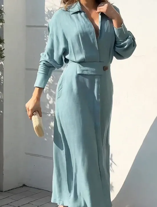 Hot Women's Shirt Dress Maxi long Dress Office Daily Basic Modern Shirt Collar Pocket Long Sleeve Summer Spring Regular Fit Plain Women White Dresses