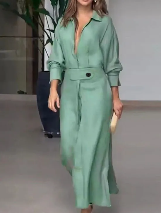 Hot Women's Shirt Dress Maxi long Dress Office Daily Basic Modern Shirt Collar Pocket Long Sleeve Summer Spring Regular Fit Plain Women White Dresses